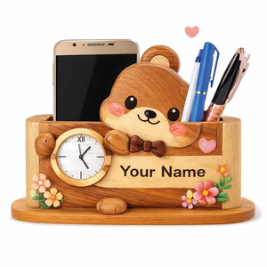 Classic Style Wooden Rectangle Desktop Multifunction Pen Holder Organizer Storage Box Wall Mount Ecowoodies at Best Price - Product Image 2