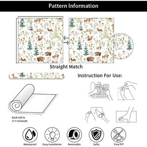 Papier peint autocollant décoratif pour murs, motif d'animaux mignons (hiboux, cerfs, lapins) sur des arbres dans une forêt féerique blanche - Product Image 3