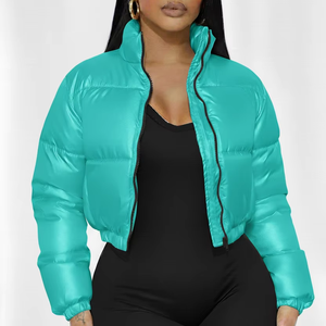 Veste matelassée en toile tricotée respirante grande taille personnalisée pour femme, col large uni, vente en gros pour l'hiver - Product Image 1