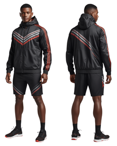 ชุดเซ็ตเสื้อแจ็คเก็ตวินด์เบรกเกอร์ลายทาง Men Velocity พร้อมกางเกงขาสั้น ชุดกีฬาสองชิ้น - Product Image 4