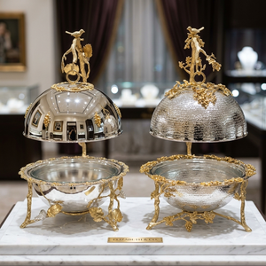 Luxury Arabic Restaurant Buffet <b>Casserole</b> Glass-Embedded Stainless Steel Dome <b>Lid</b> <b>Ceramic</b> Non-Stick Coating Stainless Steel - Product Image 1
