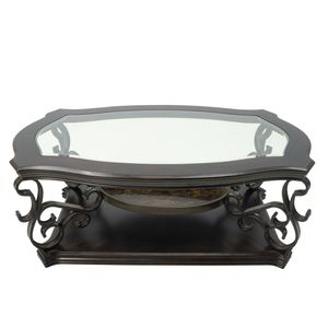 Tavolo da Cocktail 132 cm L x 81 cm L x 51,6 cm H con Piano in Vetro, Gambe in Metallo con Finitura a Polvere, Ripiano Centrale in MDF Rivestito in Carta Effetto Marmo - Product Image 4