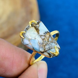 Handmade Amazonite Copper Gemstone Coffin Shape <b>Ring</b> 18k <b>Gold</b> Micron Over 925 Sterling Silver - Product Image 1