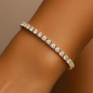 Luxury Moissanite Tennis <b>Bracelet</b> Gold Tone Minimal Round Cut Stones Elegant Slim Stackable Everyday Jewelry Piece - Product Image 6