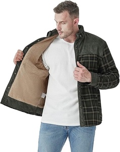 Stand Collar Autumn Full Sleeve Custom Color Oversized Heavy 100% Cotton <b>Flannel</b> Plaid <b>Men's</b> <b>Jacket</b> Casual <b>Men</b> <b>Flannel</b> <b>Jacket</b> - Product Image 2
