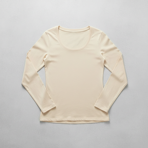 Women's Outdoor Casual Scoop Neck Long Sleeve <b>Top</b> Fitted Cotton Stretch Fabric Plain Color Custom OEM Bulk Wholesale Supplier - Product Image 4