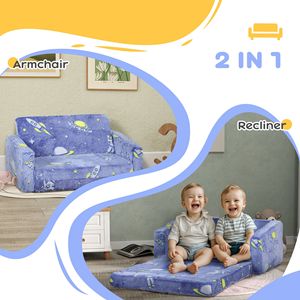 Divano Angolare con Rivestimento Lavabile Blu e Motivo Spaziale Fluorescente, Comodo Divano Imbottito in Schiuma per Soggiorno - Product Image 5