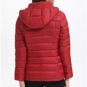 Chaqueta Acolchada con Capucha Roja para Mujer, Rellena de Plumón, Cortavientos, con Cierre de Cremallera, Abrigo Casual de Invierno, Largo Regular, Color Sólido, Unisex - Product Image 5