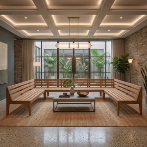 Banco Seccional de Madera de Teca Sólida para Exteriores, Banco de Patio en Forma de U, Banco de Jardín con Listones, Mueble para Sentarse en el Patio Trasero o Parque - Product Image 3