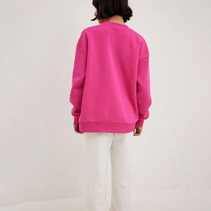 Sudadera Rosa Oversize para Mujer, 100% Algodón, Corte Relajado, Hombros Caídos, Cuello Redondo, Estilo Urbano Esencial, Venta al por Mayor - Product Image 3