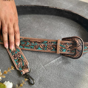 Nouvelle sangle de sac de remplacement peinte à la main en cuir véritable véritable avec ajusteurs sangles de guitare/caméra détachables personnalisées occidentales - Product Image 2