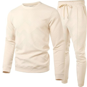 High Quality Custom Printing Solid Color Breathable Winter Outdoor Wear Midweight <b>Sweat</b> <b>Suit</b> <b>Men</b> Crew Neck Collar Long Sleeves - Product Image 2