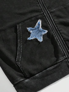 Sweat à capuche oversize pour homme, broderie étoile personnalisée effet vieilli, délavage acide, 100% coton, logos entièrement personnalisables, streetwear décontracté, livraison rapide - Product Image 4