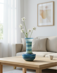 Jarrón de Piedra Ónix Azul Cielo Hecho a Mano - Florero de Mármol con Rayas Horizontales para Decoración de Hogar de Lujo y Mesa Moderna Elegante - Product Image 3
