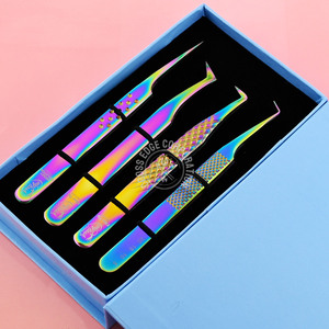 Pinzas de punta de fibra de embalaje personalizado, extensión de pestañas, pinzas de aislamiento de pestañas, pinzas de pestañas en forma de X, Volumen 45, punta de 90 grados - Product Image 1