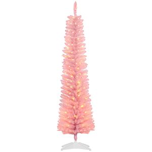 6 'Prelit sottile albero di natale artificiale con luci colorate a LED rami di superficie rosa - Product Image 1