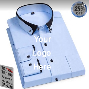 Magnifique chemise habillée formelle à manches longues 100% coton pour hommes Logo personnalisé exportation décontractée du Bangladesh pour la saison d'automne - Product Image 5