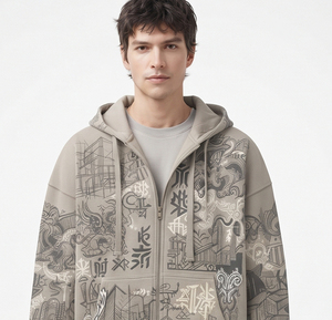 Sweat-shirt à capuche zippé pour homme, imprimé, coupe décontractée, 100 % coton molletonné, épaules tombantes - Product Image 4