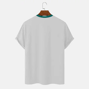 T-shirt Homme Grande Taille Nouvelle Collection Été 100% Coton Blanc Uni Col Rond Manches Courtes Décontracté Ringer - Product Image 2