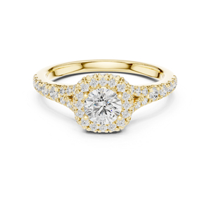 แหวนหมั้นเพชรทรงกลมทองคำ 14K สีเหลืองสำหรับผู้หญิง |   เพชรที่เพิ่งเพาะเลี้ยง - Product Image 1