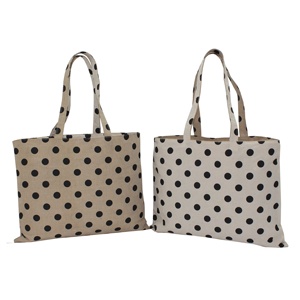 Sac fourre-tout réversible en coton et jute à pois, fait main, design tendance, pour filles et adolescentes - Product Image 1