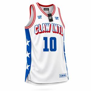 Basketball Jersey White <b>Red</b> Blue Stars Heat-Transfer Printed High Neck Tank <b>Top</b> Unisex Adult <b>Mesh</b> Breathable 100% Polyester - Product Image 4