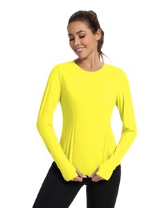 DENMIN APPARELS เสื้อผ้าสำหรับตกปลาสำหรับผู้หญิง แขนยาวสีเหลือง UPF 50 ป้องกันแสงแดด เสื้อแห้งเร็ว เสื้อคลุมสีทึบ น้ำหนักเบา - Product Image 3