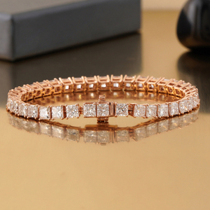13.53 CT Princess Cut Lab Grown Diamond Tennis Bracelet 14K Rose <b>Gold</b> 4-Prong Rhodium 18K <b>Solid</b> <b>Gold</b> White <b>Gold</b> Perfect Gift IGI - Product Image 1