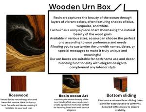 Urne funéraire en bois « Océans Infinis », artisanale, motif vague océanique, pour cendres humaines, taille moyenne 9x5,5 pouces. - Product Image 5