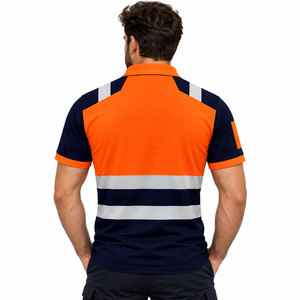 Camiseta Polo de Manga Corta de Alta Visibilidad para Hombre, Azul Marino y Naranja, Ropa de Trabajo de Alta Visibilidad - Product Image 4