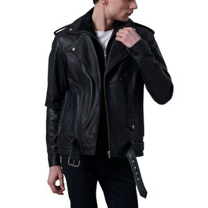 Chaqueta de Motociclista de Cuero Negra para Hombre, con Cinturón, Cierre, Resistente al Viento, para Invierno - Product Image 6