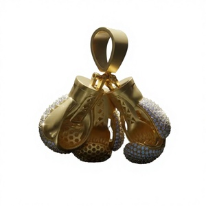 Triple Boxing <b>Gloves</b> Pendant Handcrafted in 925Yellow Gold Featuring Micro Pave Set Diamonds with High Polish Gold Accents - Product Image 3