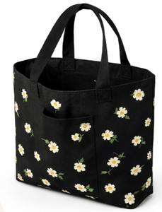 Custom Logo Eco Friendly Recycled Floral Design <b>Black</b> Organic Cotton Canvas Grocery Carry Tote Shopping <b>Bag</b> for Grocery - Product Image 4
