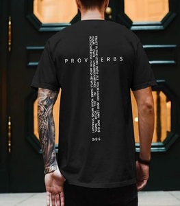 T-shirt noir respirant à manches courtes pour homme avec impression de versets bibliques et proverbes, col rond, en jersey de coton décontracté, logo frontal - Product Image 2