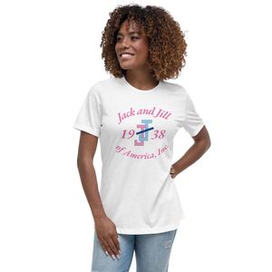 T-shirt blanc à col rond et manches courtes pour femme avec logo brodé Jack and Jill 1938, tee-shirt décontracté en coton, streetwear quotidien - Product Image 1