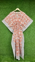 Kaftan élégant en coton pour femmes, imprimé floral à la main, longue robe de plage, style bohème, vêtements de printemps et d'été, style indien