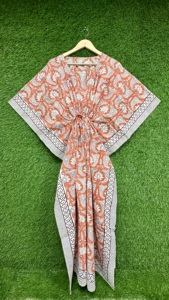 Elegante Caftán de Algodón para Mujer, Estampado Floral Hecho a Mano, Vestido Largo de Playa, Estilo Bohemio, Ropa de Primavera/Verano, Estilo Indio - Product Image 2