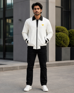 Blouson Bomber Homme Grande Taille en Similicuir Tressé Hiver Uni avec Col Contrastant et Fermeture Éclair – Style Urbain Décontracté - Product Image 5