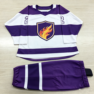 Ensemble de maillots de hockey sur glace bleu clair personnalisés pour hommes, imprimés, en maille, col en V, uniforme d'équipe, service OEM - Product Image 2