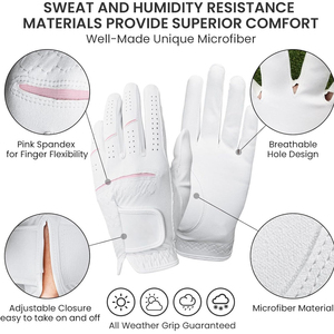 Ladies <b>Golf</b> Rain Gloves Pair Long Lasting All Weather Protection Cabretta Genuine Leather White <b>Golf</b> Gloves Adult Outdoor Sports - Product Image 2