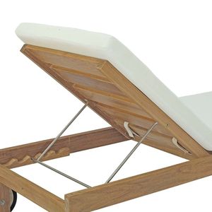 Tumbona Moderna de Teca con Espuma, Silla Reclinable para Jardín, Cojín Blanco, Inclinación Manual, para Patio - Product Image 4