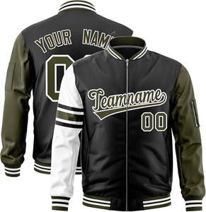 Veste Varsity à blocs de couleurs pour hommes, fermeture éclair, col montant, style baseball, avec manches - Product Image 1