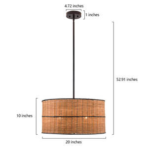 4-Light Drum Rattan Weaving <b>Chandelier</b> Elegant Living Room Furniture <b>for</b> <b>Bedroom</b> Decor - Product Image 3