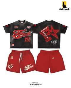 Custom Men Streetwear T Shirt & Shorts <b>Set</b> | Varsity Graphic Tee & <b>Mesh</b> Shorts | OEM Private Label <b>Two</b> <b>Piece</b> Summer <b>Set</b> Ma - Product Image 2