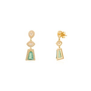 18K Gold Emerald and Diamond Geometric Drop <b>Earrings</b> - Product Image 6