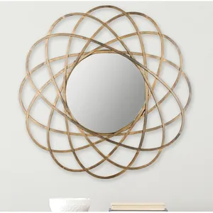 Miroir mural en métal fait main, miroir rond artistique de luxe pour hôtel moderne, complexe hôtelier, restaurant, chambre, salon, couloir, décoration - Product Image 1