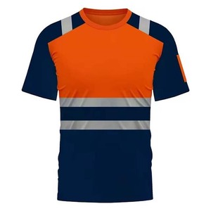 Chemise de travail haute visibilité imperméable grande taille unisexe en polyester à manches courtes avec bandes réfléchissantes jaune bleu marine uniforme - Product Image 6