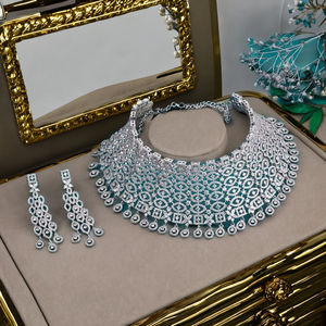 Classique élégant 925 collier ras du cou en argent élégant ensembles de bijoux d'imitation noire avec pierre naturelle - Product Image 3