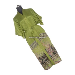 KL016 Kimono Vintage de Manga Larga en Mezcla de Poliéster y Seda, Vestido Boho para Damas de Honor, Otoño-Invierno - Product Image 1