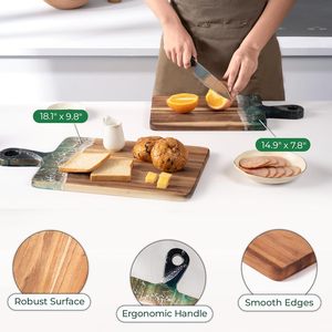 Acacia Wood Serving Board with Handle, Dual-Sided Resin Art Tray for Display & Prep, Handcrafted Cutting Board, Includes Stand - Product Image 4